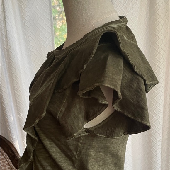 Veronica Beard Bea Jeans Dark Green Ruffled Sleeve Top Small EUC - Picture 6 of 10